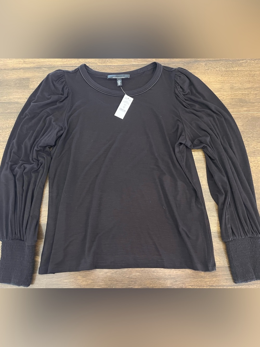 White House Black Market Black Long-Sleeve Puff-Cuff Crewneck Top Womens Medium